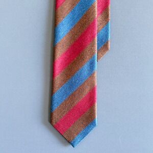 Charvet Place Vendome Silk Tie Brown Blue Stripe | France Luxury